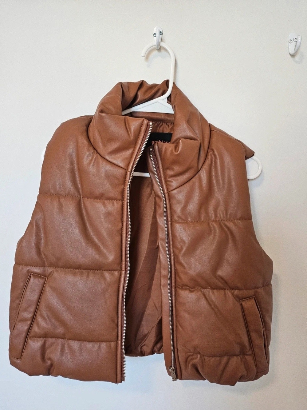 Ambiance Tan Faux-Leather Puffer Vest